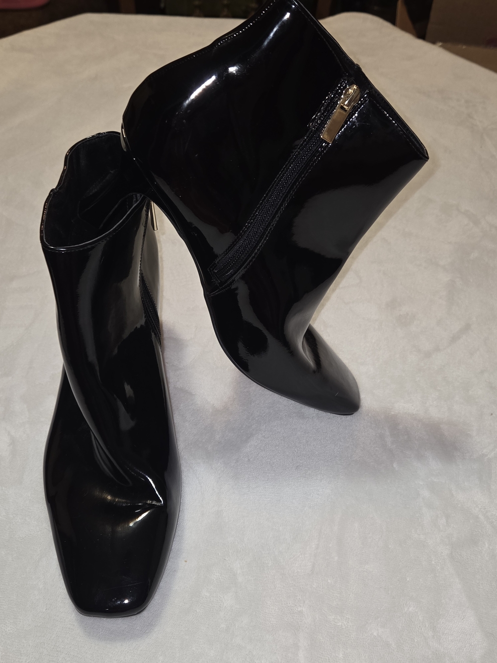 Cato Black Patent Ankle Booties with Side Zip